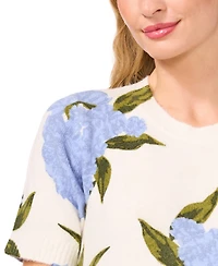 CeCe Women's Short-Sleeve Floral Crewneck Sweater