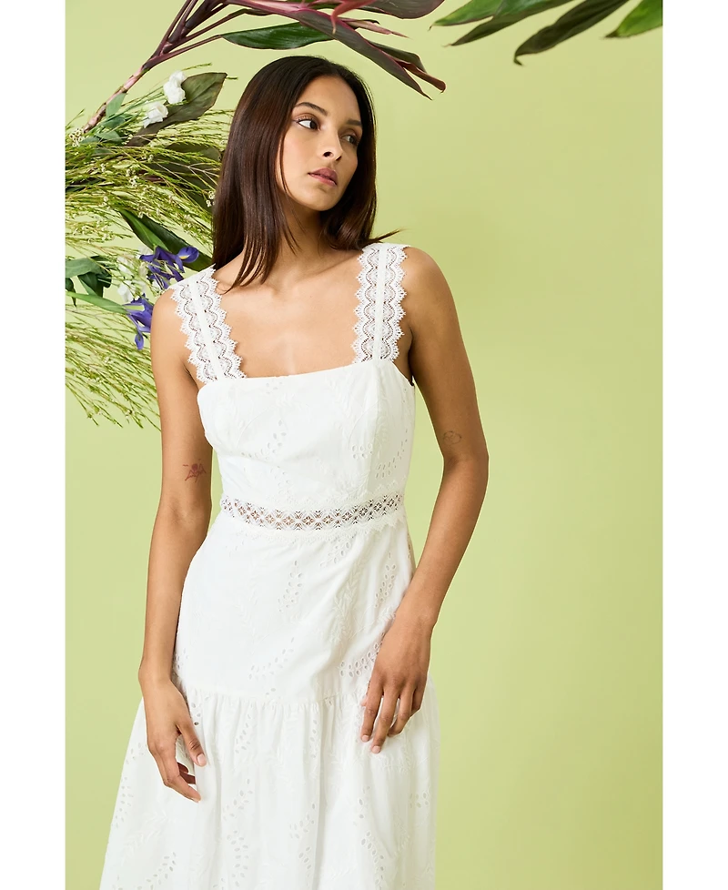 Donna Morgan Women's Eyelet-Embroidered Midi Dress