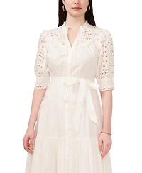 CeCe Women's Cotton Belted Eyelet-Embroidered Shirtdress