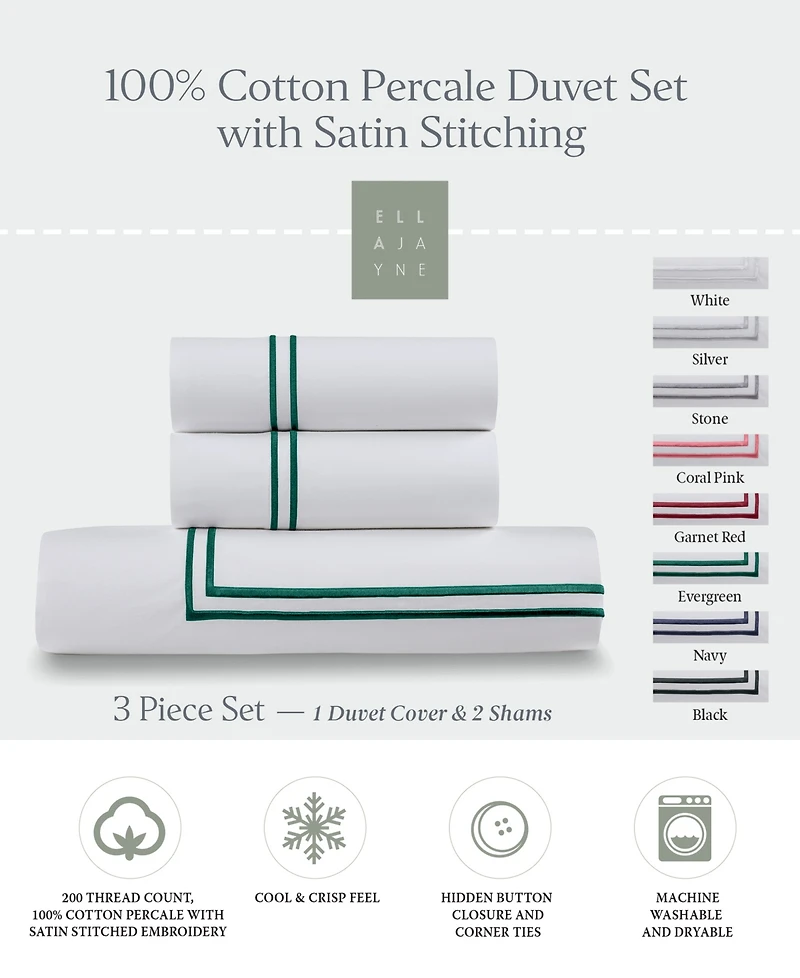 Ella Jayne Percale Satin Stitched 3-Pc. Duvet Cover Set, Twin/Twin Xl