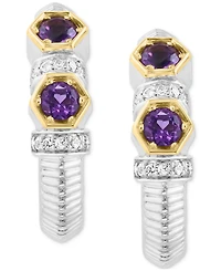 Effy Sky Blue Topaz (1/2 ct. tw.) & White Sapphire (1/5 t.w.) Small Hoop Earrings Sterling Silver 18k Gold, 0.62" (Available Citrine Ame