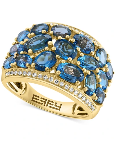 Effy London Blue Topaz (4-5/8 ct. t.w.) & Diamond (1/6 ct. t.w.) Cluster Ring in 14k Gold
