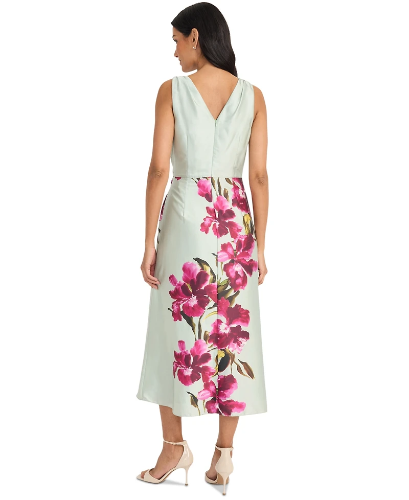 Maggy London Women's Floral Sleeveless V-Neck Midi Dress