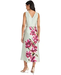 Maggy London Women's Floral Sleeveless V-Neck Midi Dress