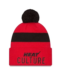 New Era Men's Red Miami Heat 2024/25 City Edition Cuffed with Pom Knit Hat