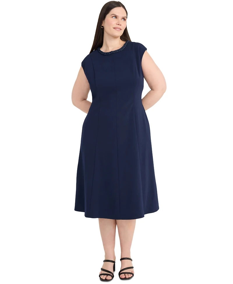 Maggy London Plus Size Chain-Trim Midi Fit & Flare Dress