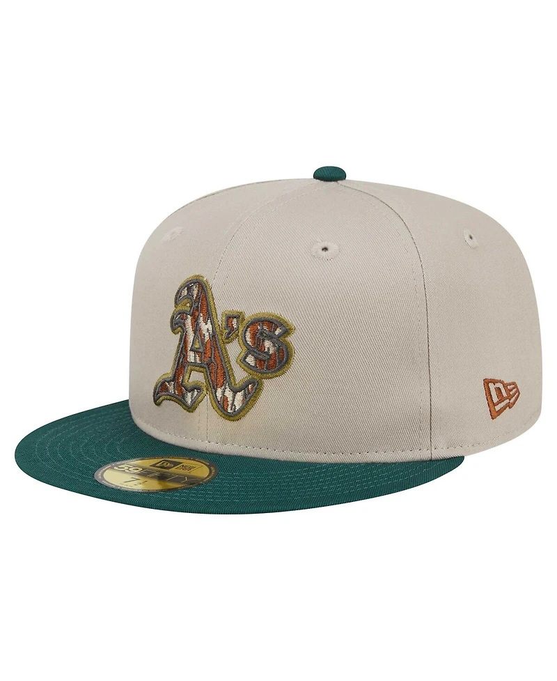 New Era Men's Natural/Hunter Green Oakland Athletics Lifestyle Tree Bark Fill 59FIFTY Fitted Hat