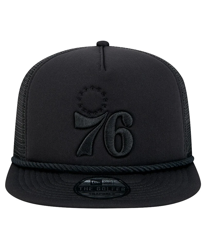 New Era Men's Black Philadelphia 76ers Tone Foam Meshback Golfer Snapback Hat