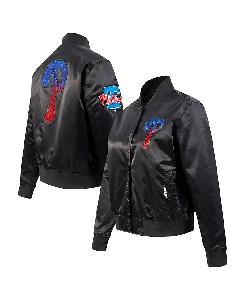 Pro Standard Women's Black Philadelphia Phillies Rhinestone Satin Full-Snap Jacket