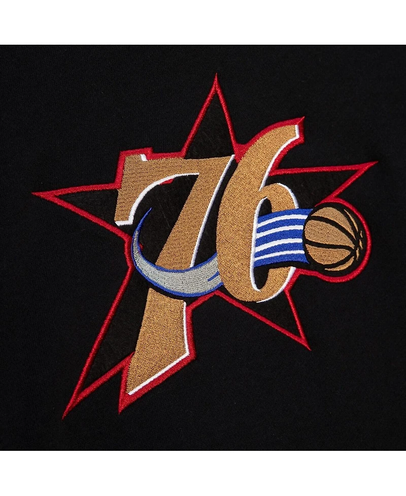 Mitchell & Ness Men's Black Philadelphia 76ers Color Block 2.0 Fleece Pullover Hoodie