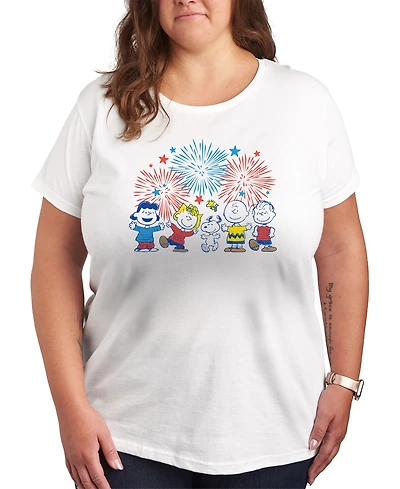 Hybrid Apparel Trendy Plus Peanuts 4th of July Fireworks Graphic Crew Neck T-Shirt
