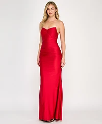 Crystal Doll Juniors' Rhinestone-Strap Lace-Up-Back Gown