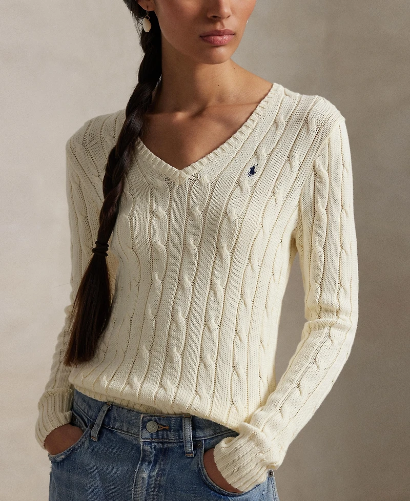 Polo Ralph Lauren Women's Cable-Knit Cotton V-Neck Sweater