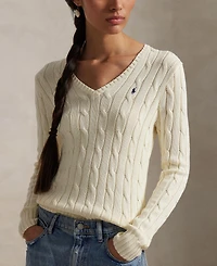Polo Ralph Lauren Women's Cable-Knit Cotton V-Neck Sweater