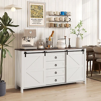 Homcom Farmhouse Sideboard Buffet Cabinet with Doors Distressed