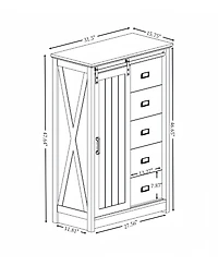 5 Drawers Dresser w/Sliding Barn Door, Farmhouse Modern Tall Chest of