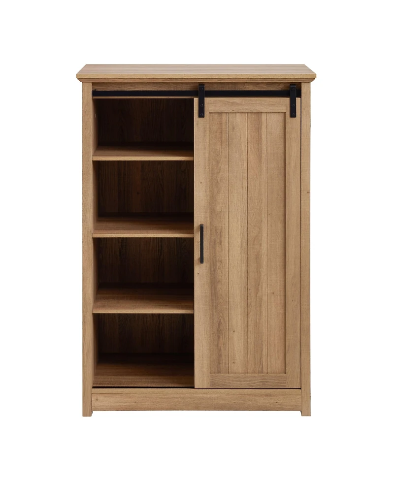 5 Drawers Dresser w/Sliding Barn Door, Farmhouse Modern Tall Chest of