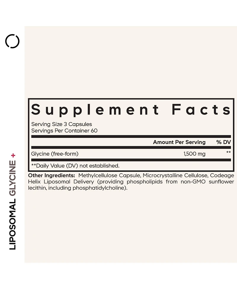 Codeage Liposomal Glycine+ Supplement - Free-Form Glycine 1,500 mg with Liposomal Delivery - 2-Month Supply - Amino Acid Capsules - Protein Support