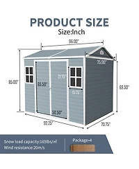 Streamdale 8 x 6 ft Resin Outdoor Storage Shed with Waterproof Floor, Windows, & Lockable Door