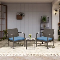 Aoodor 3-Piece Patio Furniture Set, Outdoor Rattan Wicker Chairs with Table, Sofa Set Including Cushions