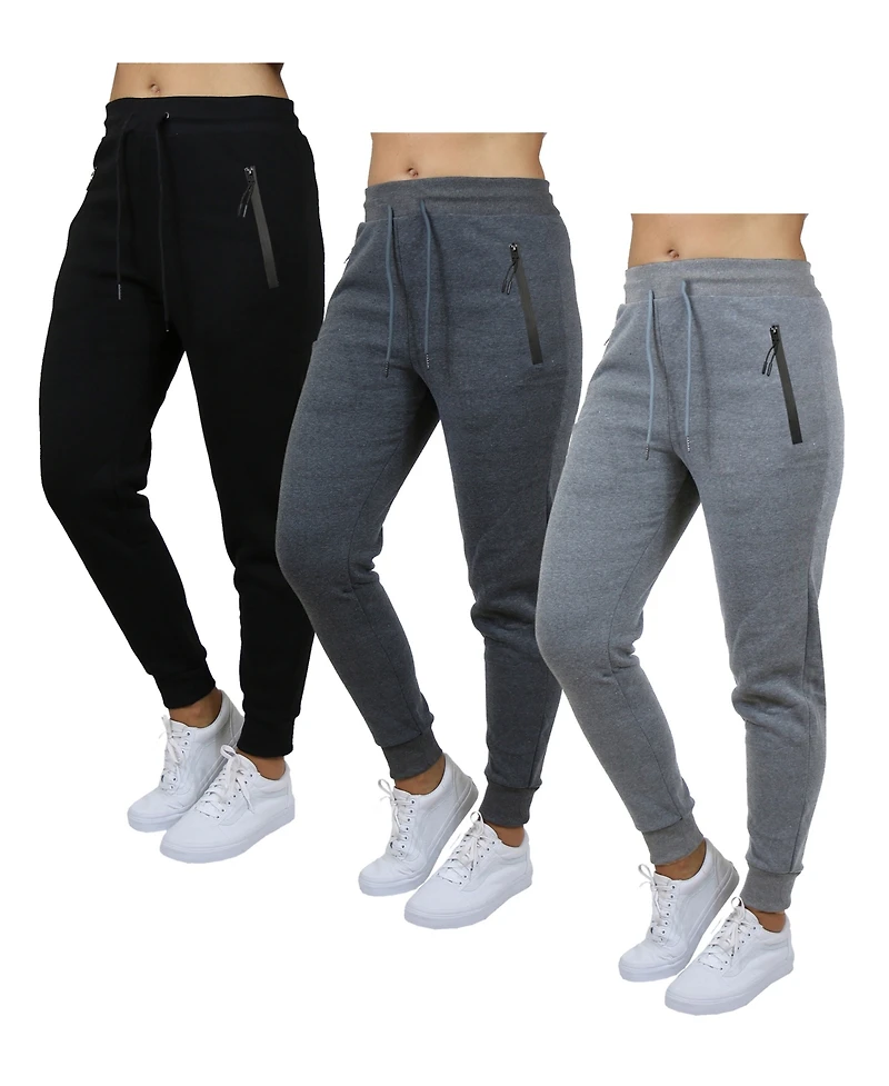 Galaxy By Harvic Women's Pro Star Loose Fit Fleece Lined Jogger Sweatpants 3-Pack