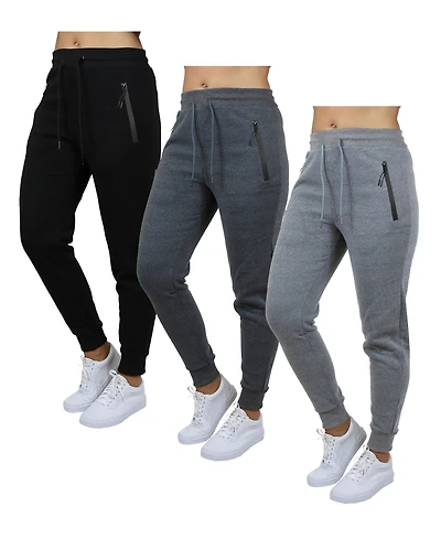Galaxy By Harvic Women's Pro Star Loose Fit Fleece Lined Jogger Sweatpants 3-Pack