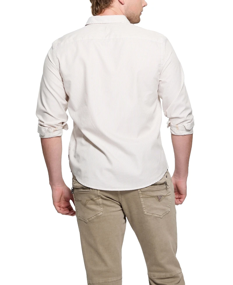 Guess Men's Relaxed Fit Long Sleeve Striped Button Front Oxford Shirt