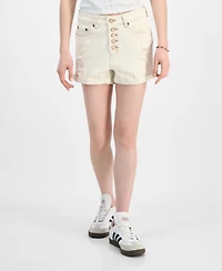 Indigo Rein Juniors' Exposed-Button High Rise Destructed Shorts
