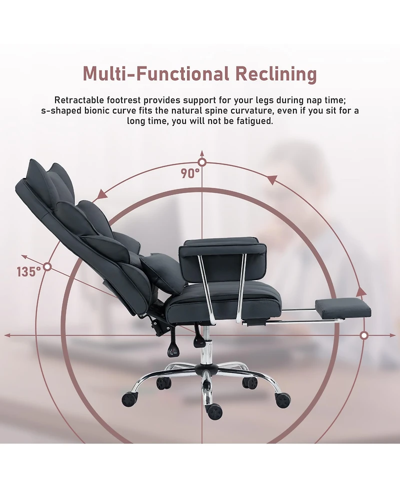 Dyhome Faux Leather Gaming Chair, Ergonomic High-Back Office Chair With Tilt and Swivel, Reclining Computer Desk for Women, Men