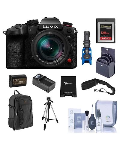 Panasonic Lumix GH7 Camera with Lumix G Leica Dg Vario-Elmarit 12-60mm f/2.8-4 Lens, Bundle with 128GB Memory Card, Al 3-Section Tripod, Shotgun Micro