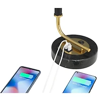 Myles Mid Century Modern Desk Lamp with Dual Usb Charging Ports 24" High Black Gold Metal Drum Shade Decor for Bedroom Living Room Bedside Nightstand