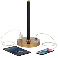 Possini Euro Design Carlyle Modern Mid Century Desk Lamp 30 1/2" Tall Gold with Usb and Ac Power Outlet in Base Double Drum Shades for Living Roo