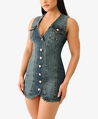 True Religion Women's Fitted Denim Vest Dress