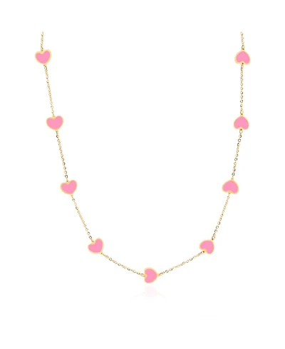 The Lovery Bubblegum Pink Heart Station Necklace 14K Gold