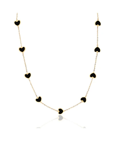 The Lovery Onyx Heart Station Necklace 14K Gold