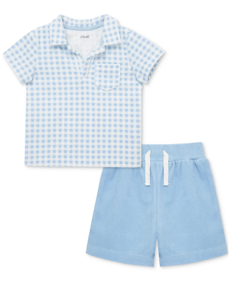 Little Me Baby Boys Gingham Terry Polo Top & Shorts, 2 Piece Set