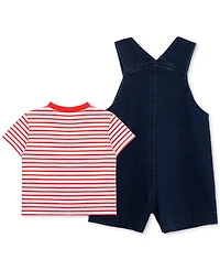 Little Me Baby Boys 2-Pc. Stripe T-Shirt & Sailboat Shortall Set