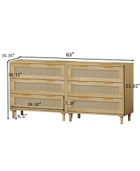 31.50"3-Drawers Rattan Storage Cabinet Rattan Drawer (Set of 2),for Bedroom,Living Room,Dining Room,Hallways,Oak