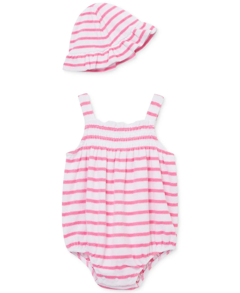 Little Me Baby Girls 2-Pc. Stripe Terry Bubble Romper & Bucket Hat Set