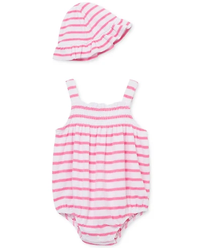 Little Me Baby Girls 2-Pc. Stripe Terry Bubble Romper & Bucket Hat Set