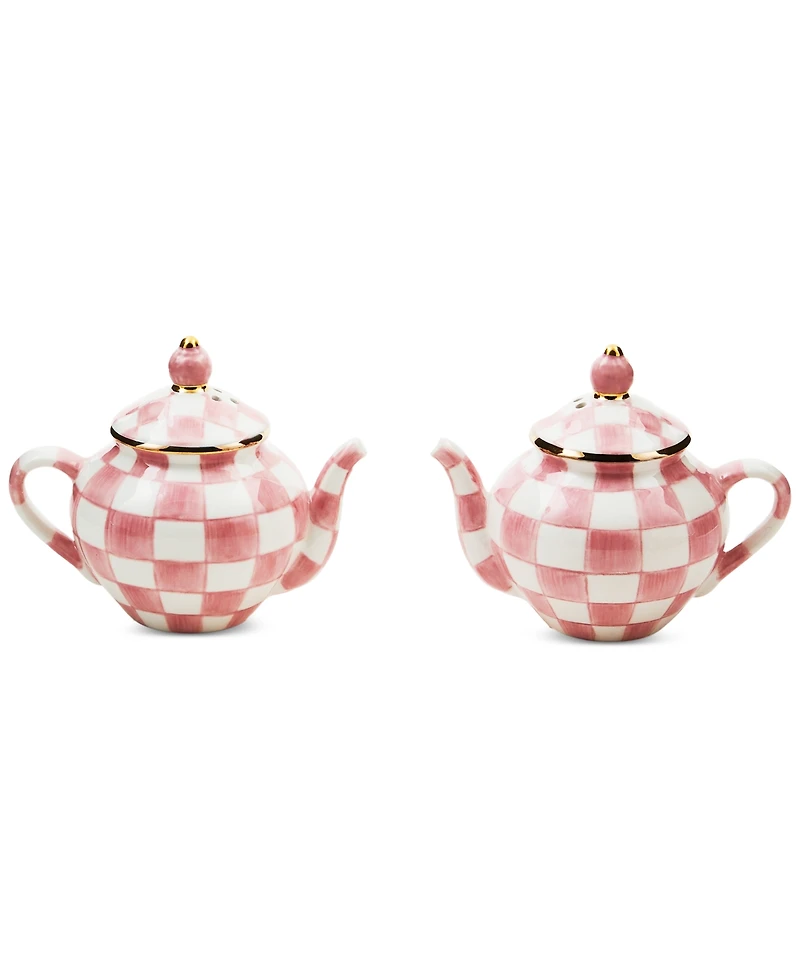 Mackenzie-Childs Rosy Check Teapot Salt & Pepper Set