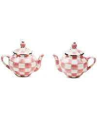 Mackenzie-Childs Rosy Check Teapot Salt & Pepper Set