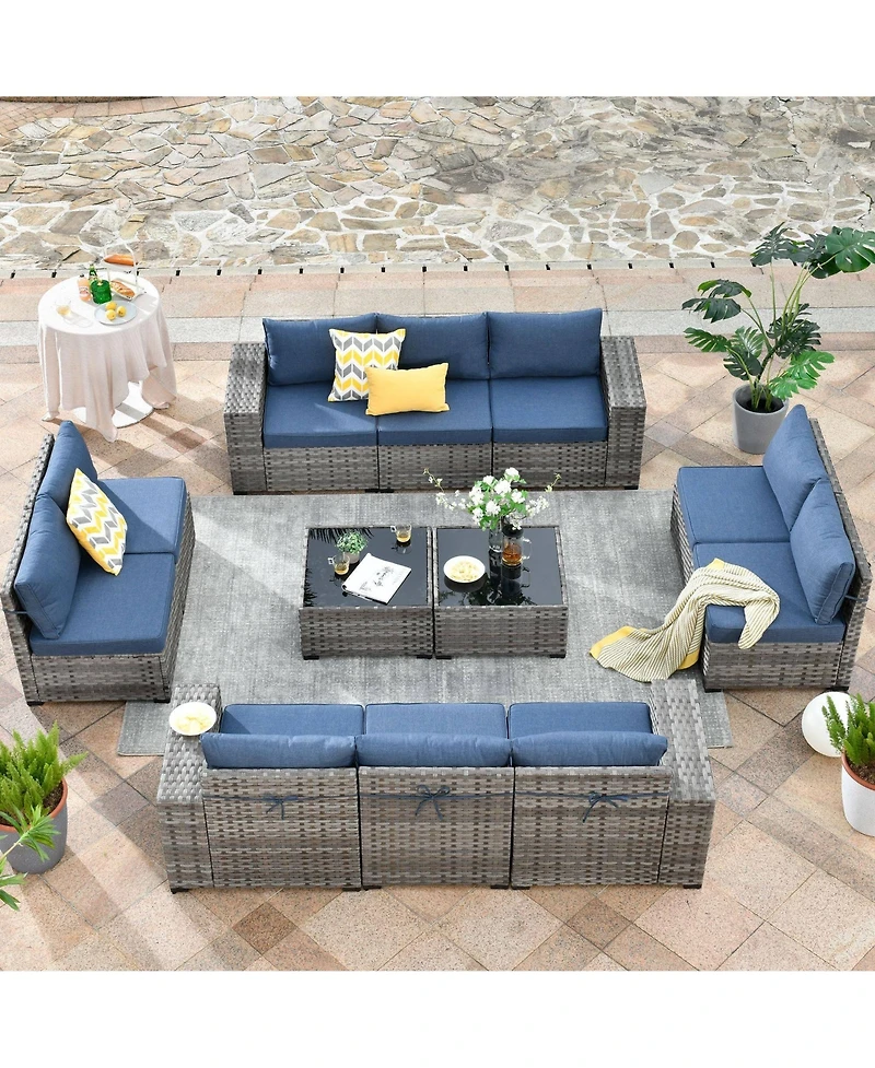 Xizzi Patio Furniture Set,12 Pieces Outdoor Sectional Sofa Couch Set,Patio Conversation Set with Modular Wicker Deep Seat Chairs,Comfy Cushions,Side T