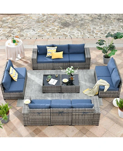 Xizzi Patio Furniture Set,12 Pieces Outdoor Sectional Sofa Couch Set,Patio Conversation Set with Modular Wicker Deep Seat Chairs,Comfy Cushions,Side T