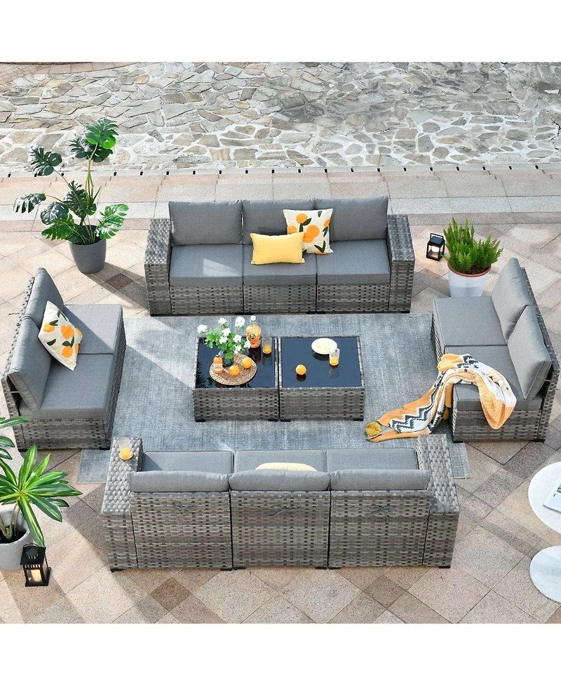 Xizzi Patio Furniture Set,12 Pieces Outdoor Sectional Sofa Couch Set,Patio Conversation Set with Modular Wicker Deep Seat Chairs,Comfy Cushions,Side T