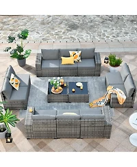 Xizzi Patio Furniture Set,12 Pieces Outdoor Sectional Sofa Couch Set,Patio Conversation Set with Modular Wicker Deep Seat Chairs,Comfy Cushions,Side T