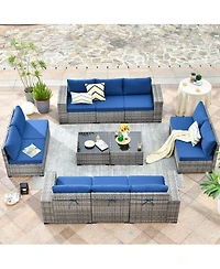 Xizzi Patio Furniture Set,12 Pieces Outdoor Sectional Sofa Couch Set,Patio Conversation Set with Modular Wicker Deep Seat Chairs,Comfy Cushions,Side T