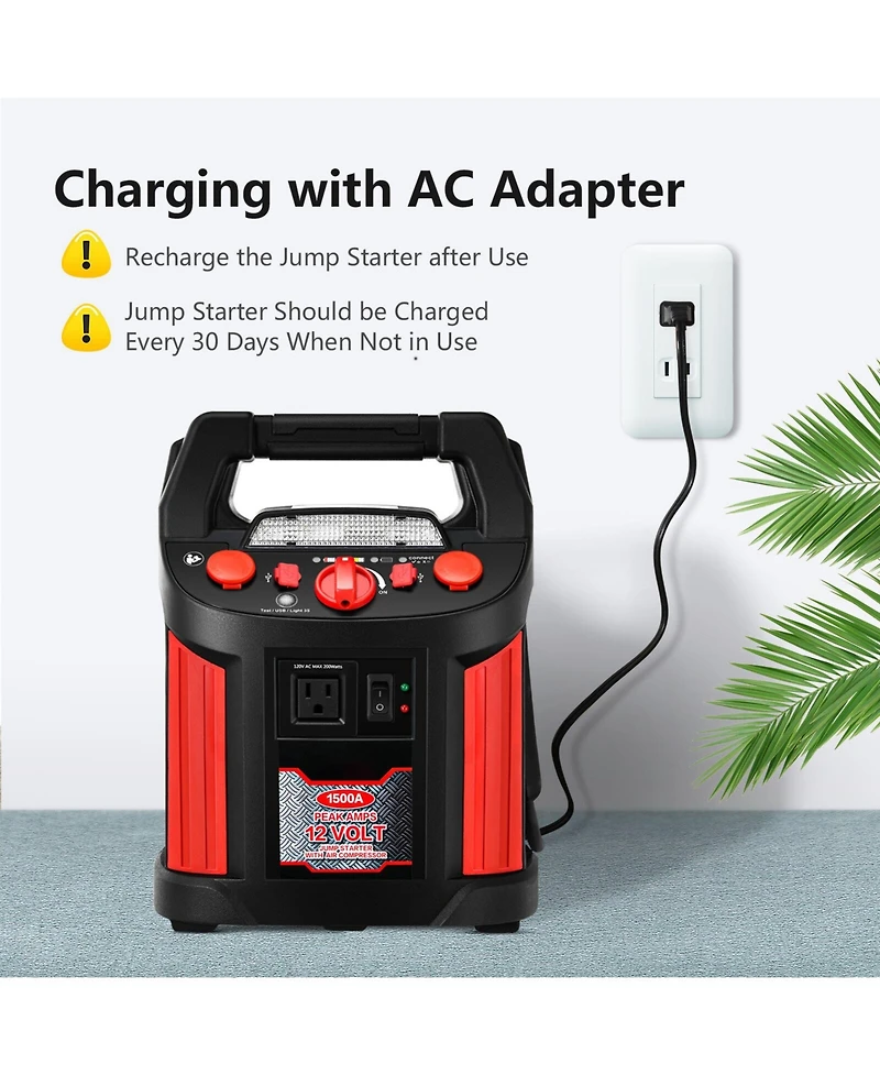 Jump Starter Air Compressor Power Bank Charger with Led Light and Dc Outlet