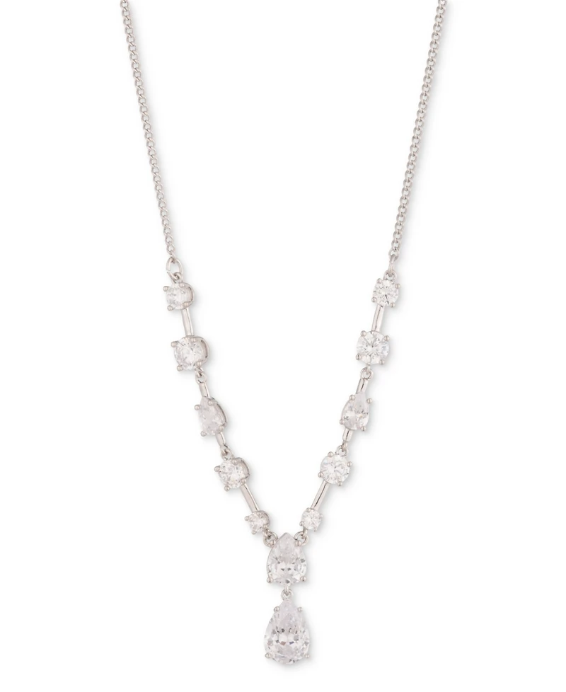 Givenchy Silver-Tone Mixed Cubic Zirconia Lariat Necklace, 16" + 3" extender