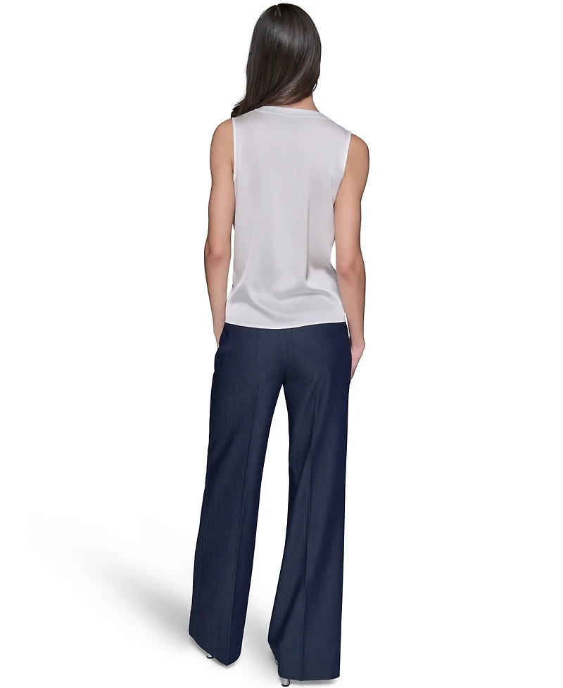 Karl Lagerfeld Paris Women's Sleeveless V-Neck Blouse Top